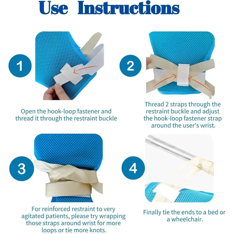 Restraint Mitts for Bedridden Elderly, Anti-scratch Patient Protective Gloves with Wrist Fixing Straps, Medical Anti-extubation