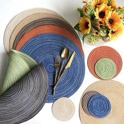 6pcs Woven Ramie Placemats Round Table Mat Anti Slip Dining Table Mats Non-Slip Tableware Bowl Pads Kitchen Drink Cup Coasters