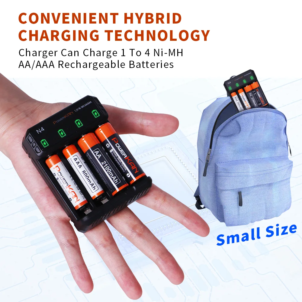 Powerkan N4 Charger Set with 4pcs AA2100mAh/AAA800mAh Combo Set Easy Carry Outdoor Household Widely Usage for