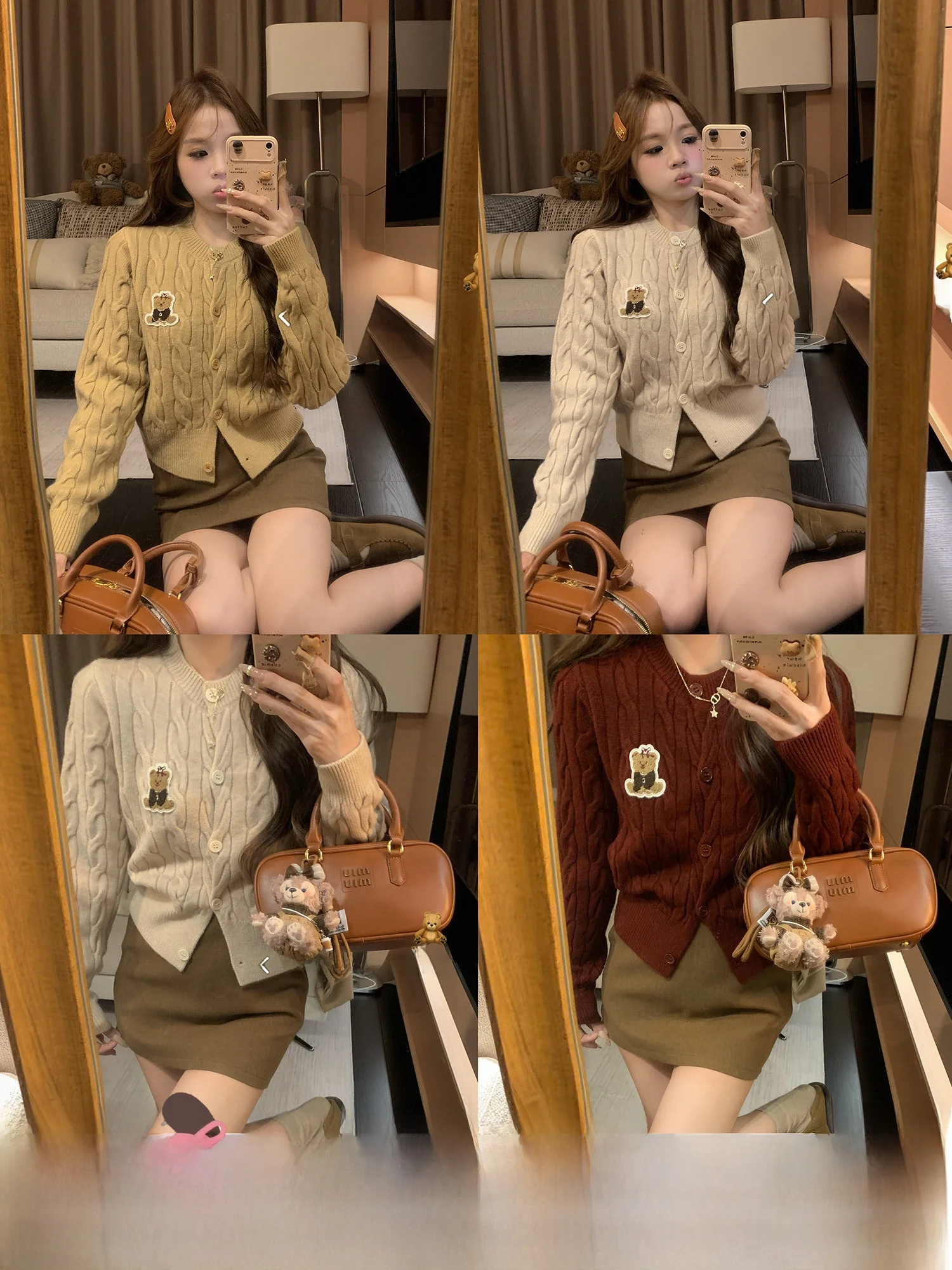 

Sweet Korean Sle round Ne Single Button Open Cardigan Knitted Sweater Durable Label Attached Loose Fit Soft Fabric