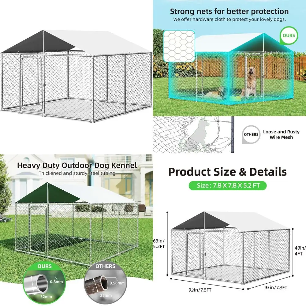 Heavy Duty Outdoor Dog Kennel 93x93IN Waterproof Cover Security Lock Enclosure for Large Dogs