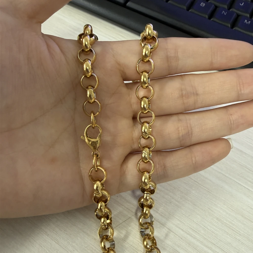 Men's 5mm/6mm/8mm Gold Stainless Steel Rolo Oval Link Chan Necklace 5meters/10meters/20meters