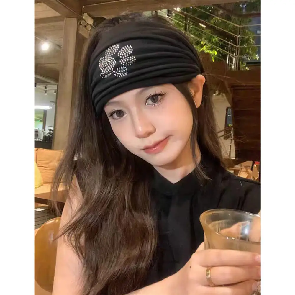

Outdoor Fashion Wide Rhinestone Headband Trendy Stretchy Solid Color Turban Embellished Versatile Headwrap for Women