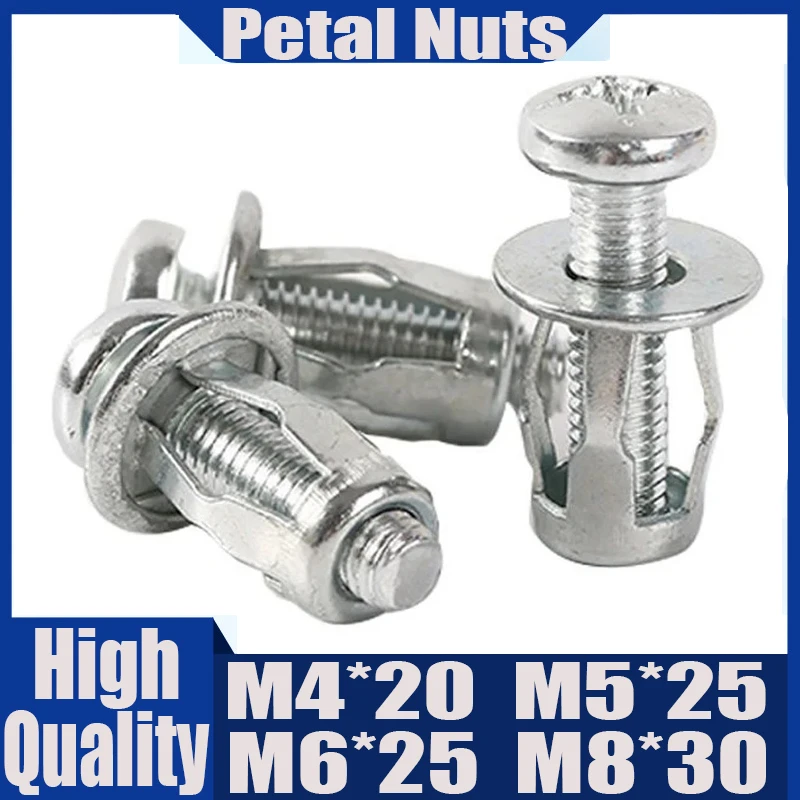 5/10Pcs M4 M5 M6 M8 Petal Rivets Nut Expansion Clamp Petal Shape Metal Rivet Nut Bolt Hollow Wall Plate Fixing Nuts Pop Screws