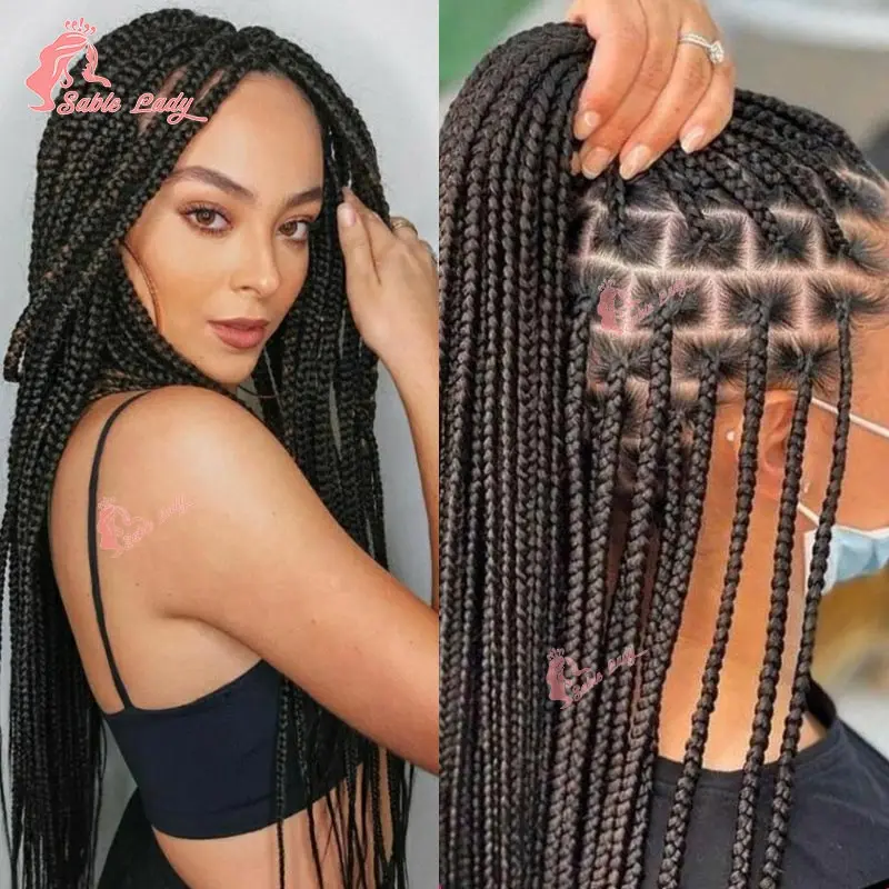 36'' Synthetic Knotless Box Full Lace Braided Wigs for Black Women Handmade Cornrow Braiding Wig Lace Front Braids Faux Locs Wig