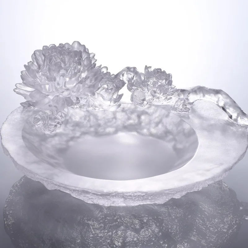 Emperor Peony Ruyi Round Tray Glazed Crystal Fruit Plate Richness Symbolizes Luxury Home Serving Platter