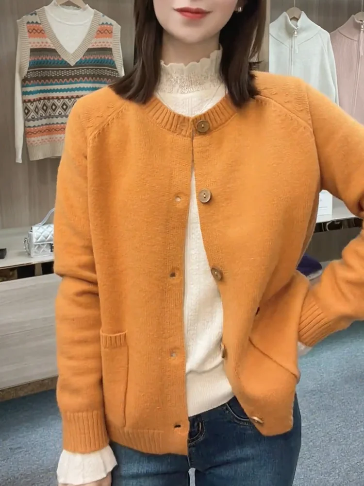 

Вязаный кардиган с круглым вырезом Ele, больших размеров, модный, стройнящий, универсальный топ для осеннего сезона, во французском стиле, женский