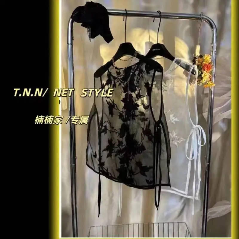 

New Embroidered Mesh New Loose Lightweight Tank Top Women Tops Sleeveless Waistcoat High-end Shirt Y2k Tops Women Clothes