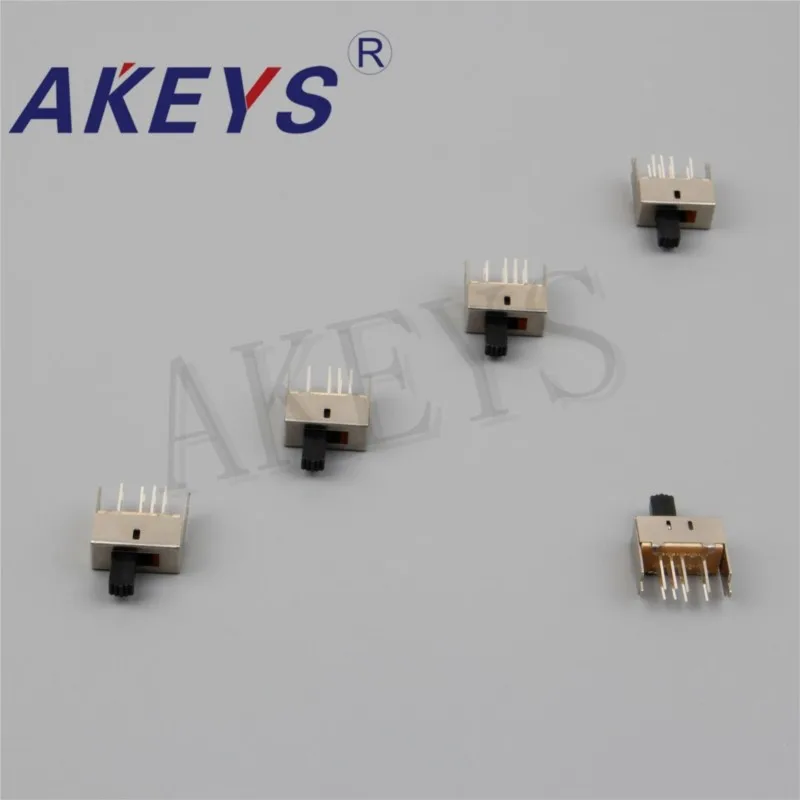 10PCS SS-23E03 2P3T Double pole three throw 3 position slide switch 8 solder lug pin verticle type with 2 fixed pin