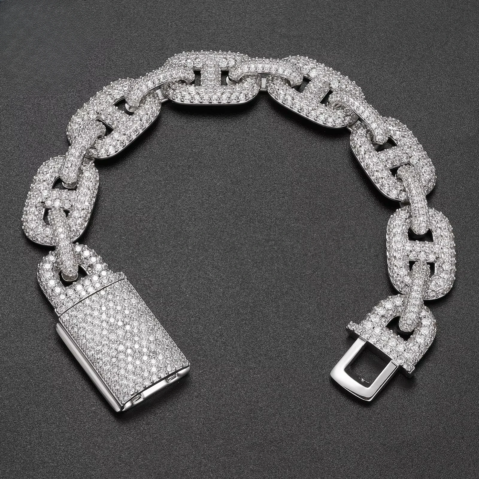

14mm Men's Cuban Link Bracelet - White Gold Plated 5A Zircon Micro Paved Iced Out Hip Hop Bling Chain Jewelry Gift