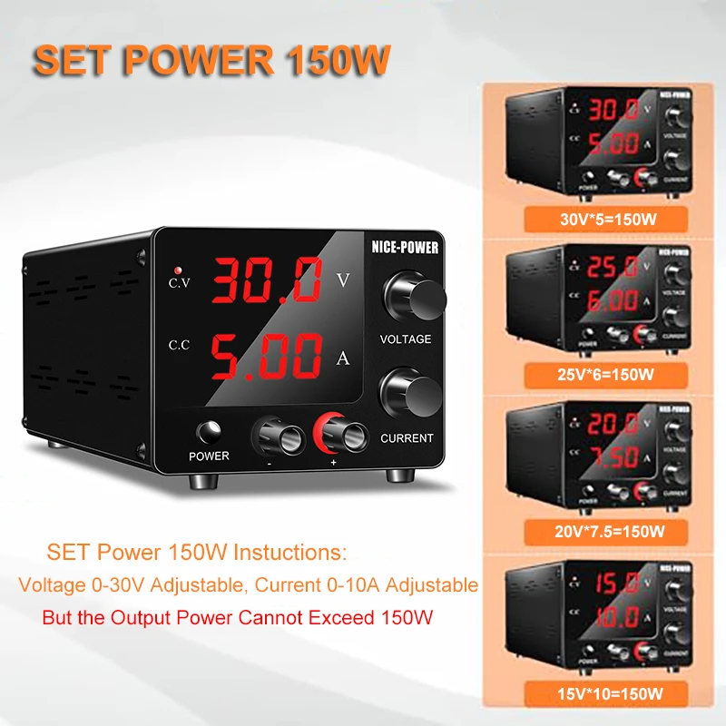 Fuente de alimentación CC ajustable 30V 10A 60V 5A fuente de alimentación de banco de laboratorio fuente de alimentación estabilizada interruptor regulador de voltaje de carga de batería