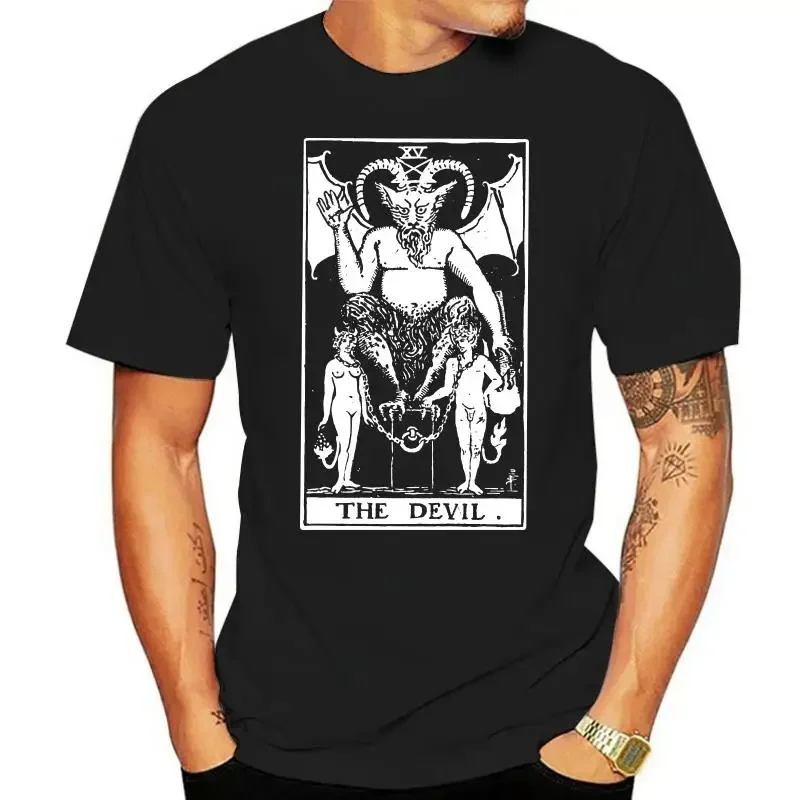 Novelty The Baphomet Devil Tarot Card T Shirt Men Short Sleeve Cotton Major Arcana Fortune Telling Occult T-shirt Summer Tee Top