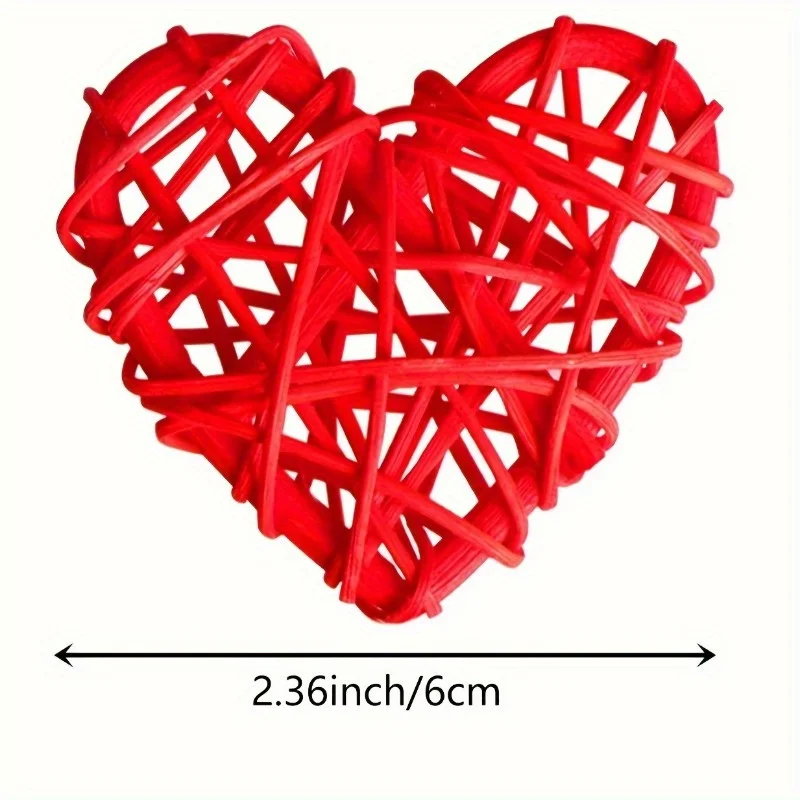 20pcs Heart Shaped Rattan Ball Decoration Valentine\'s Day Home Decoration DIY Filling Decoration Wedding Table Decoration (red)
