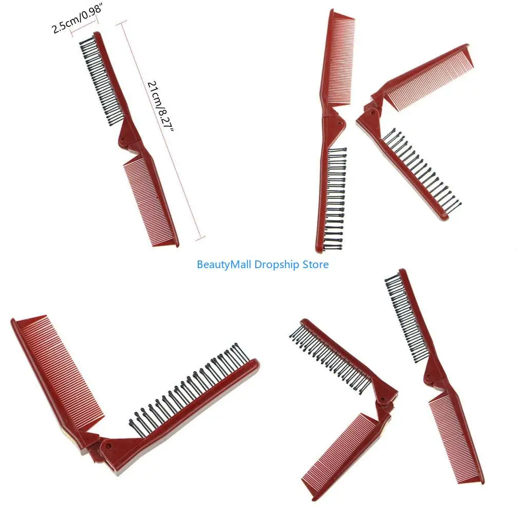 40JD Portable Travel Folding Hair Brush Compact Pocket Hair Comb Double Headed