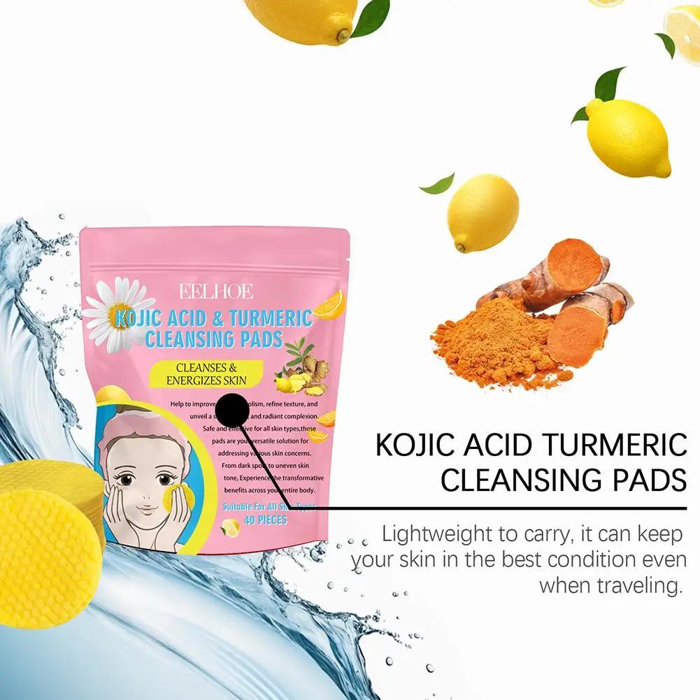 Açafrão Kójico Ácido Facial Cleansing Pads, Esponjas esfoliantes para limpeza diária, Cuidados com a pele