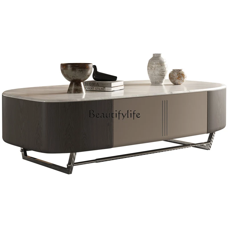 

Italian minimalist marble coffee table high-end light luxury modern high-end microcrystalline stone coffee table