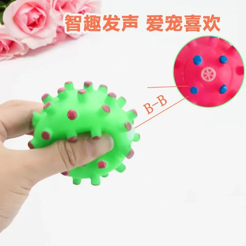 Round Toy Durable Puppy Training Stress Relieving Display Mold Squeaking Sound Interactive Training Spiky Ball Sound Making Toy