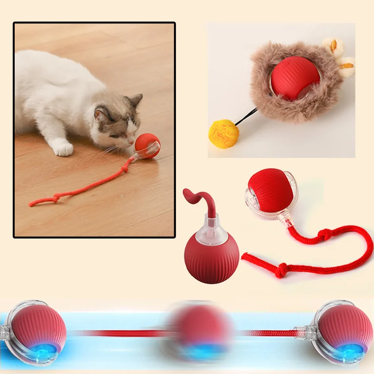 Cat Toy Intelligent Electric Automatic Rolling USB Rechargeable with Rope Sound Making Toy Ball Home Pet Soothing Supplies