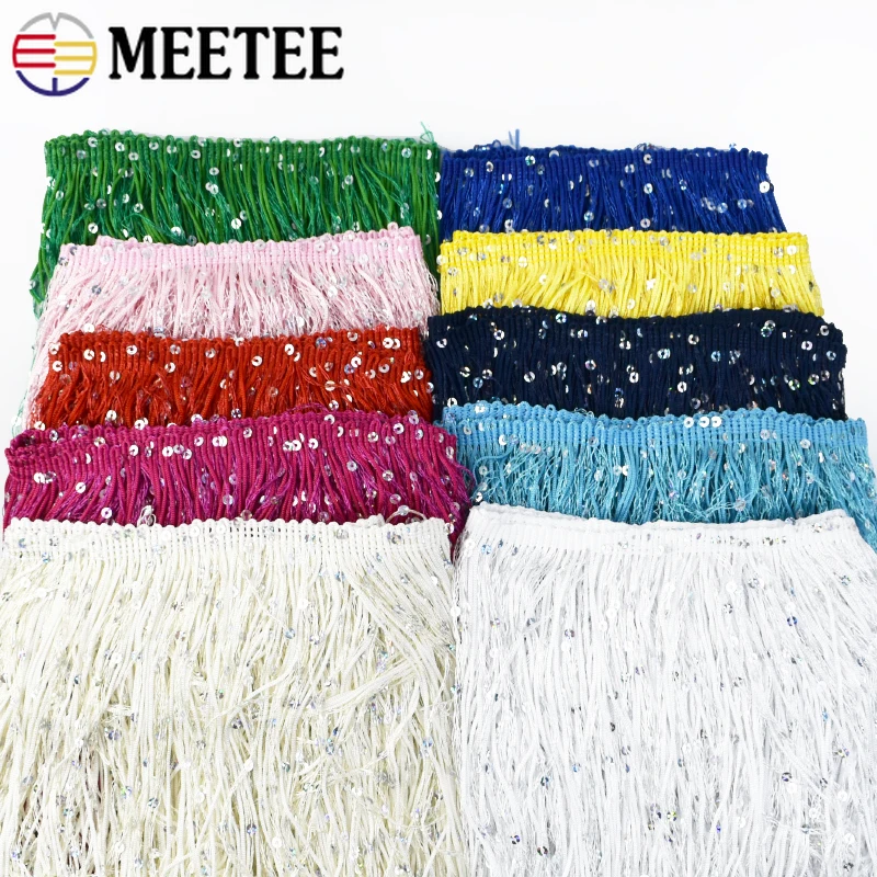 

1/2Meters 20cm Sequins Fringe Tassels Latin Dress Lace Trim Decorative Tassel Sofa Curtain Decoration Fringes Sewing Accessories
