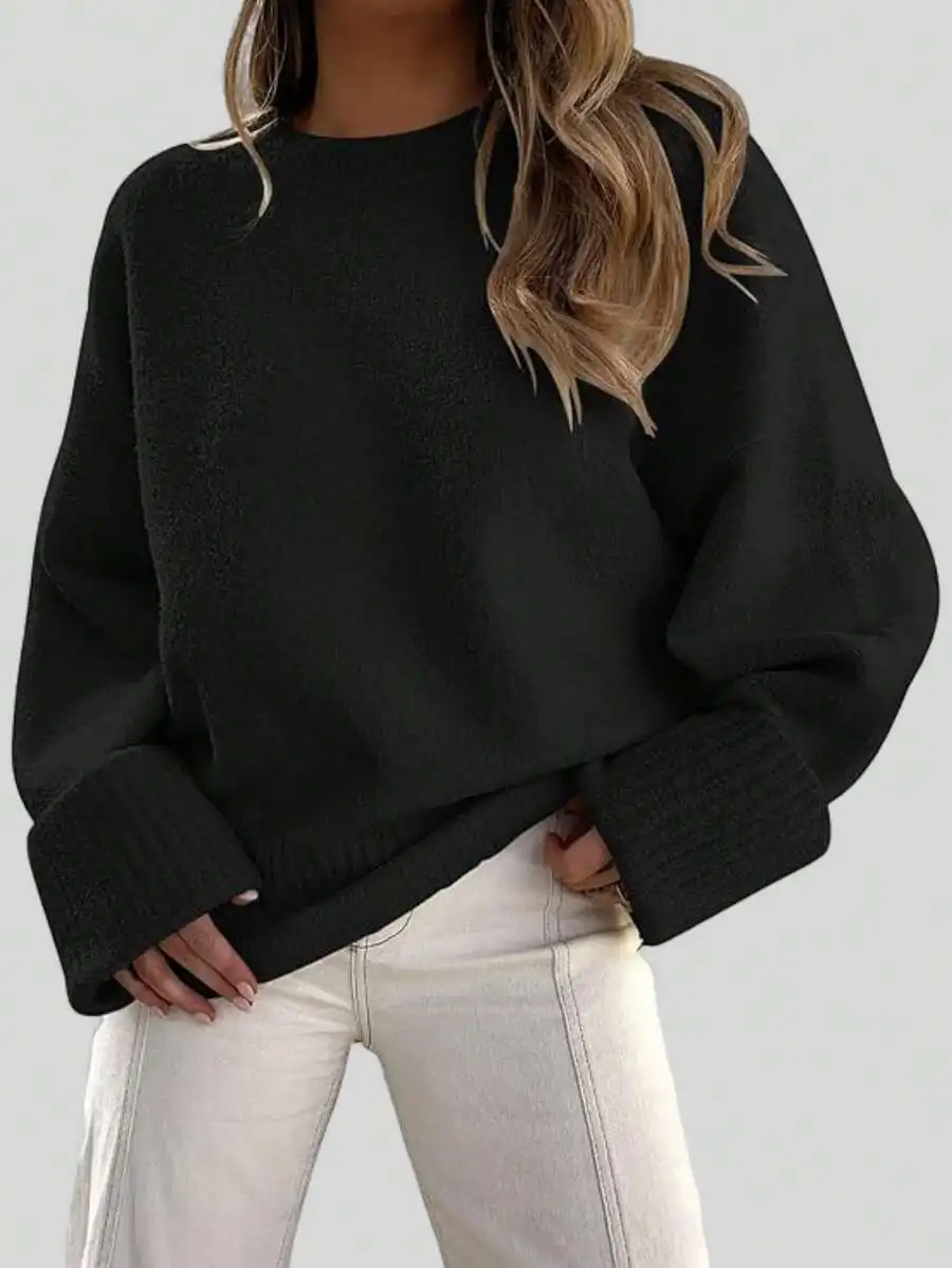 

Women Round Neck Long Sleeve Loose Casual Pullover Sweater