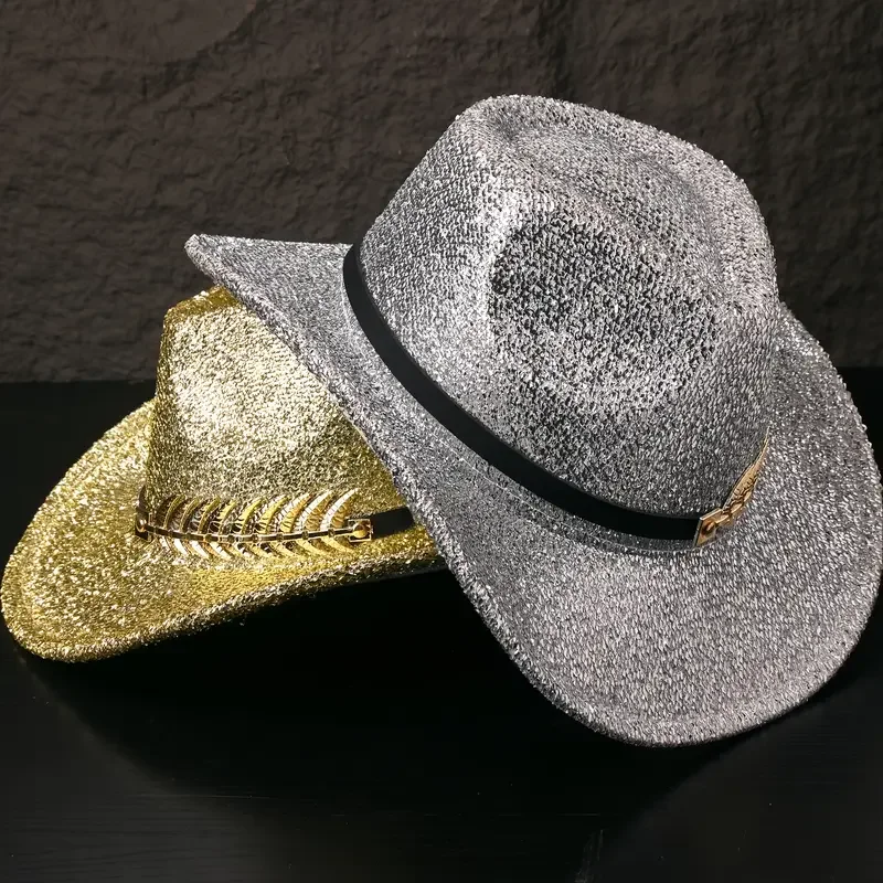HongLuan Brokatowy Kapelusz Kostiumowy dla Dorosłych i Kapelusze Kowbojskie z Cyrkoniami dla Kobiet, Akcesoria do Cosplay Kowbojki i Kapelusz Kowbojski
