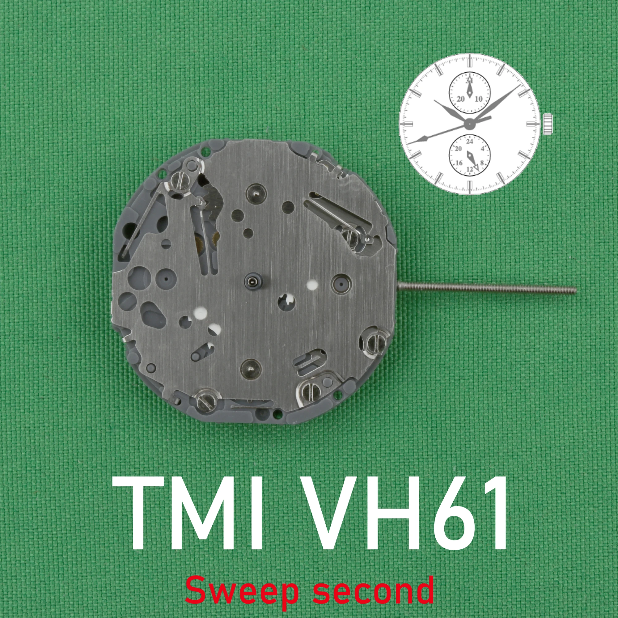 TMI VH61 movement VH61A movement VH61B movement Sweep second Size: 10 ½‴ Height: 3.45mm Multi-eye (date, 24 hr) watch movement