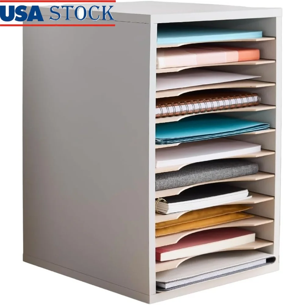 

Vertical Literature Organizer 11 Compartments Adjustable Shelves Office Classroom Mailbox Durable Wood Paper Sorter Space-Saving