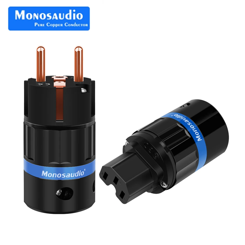 Monosaudio E104/F104 Pure Copper EU Power Plug Schuko Supply Power Cable Connector+IEC Female MAX20MM European Male Plug