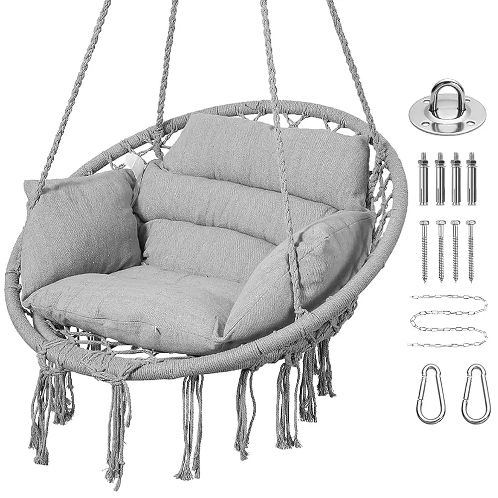 

Hammo Chair, Rame Hanging Swing Chairs With Cushion And Hardware Kit, Adult Swings For Outside,Patio,Balcony,Bedroom (Light