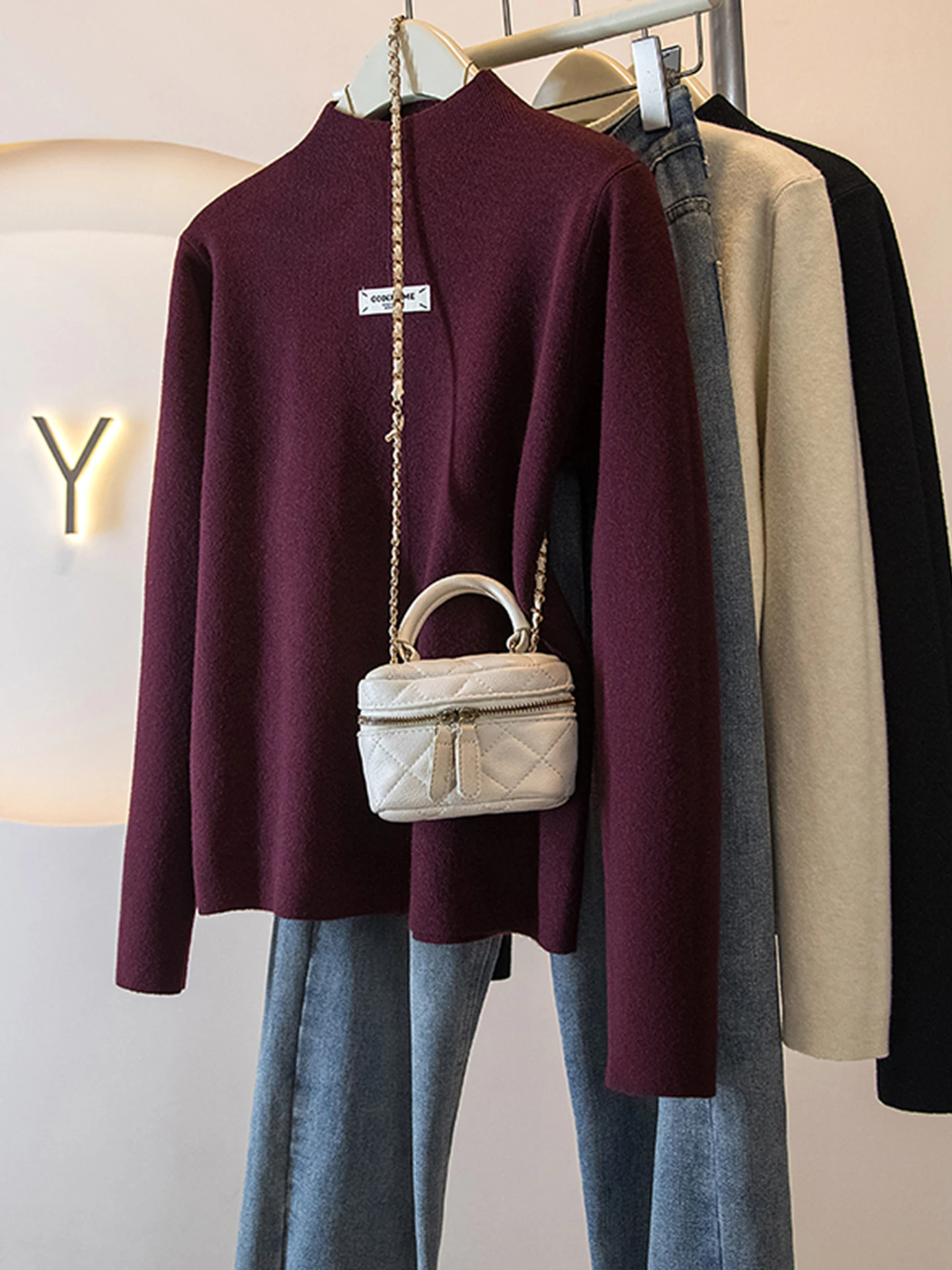 

Красный вязаный свитер Ankela для женщин, осенне-зимний, больших размеров, утягивающий, для ношения под одеждой, мягкий, уютный, с высоким воротником, вязаный топ в корейском стиле