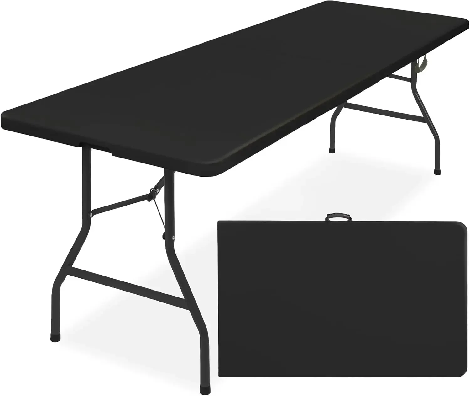 8ft Plastic Folding Table, Indoor Outdoor Heavy Duty Portable w/Handle, Lock for Picnic, Party, Pong, Camping - Black