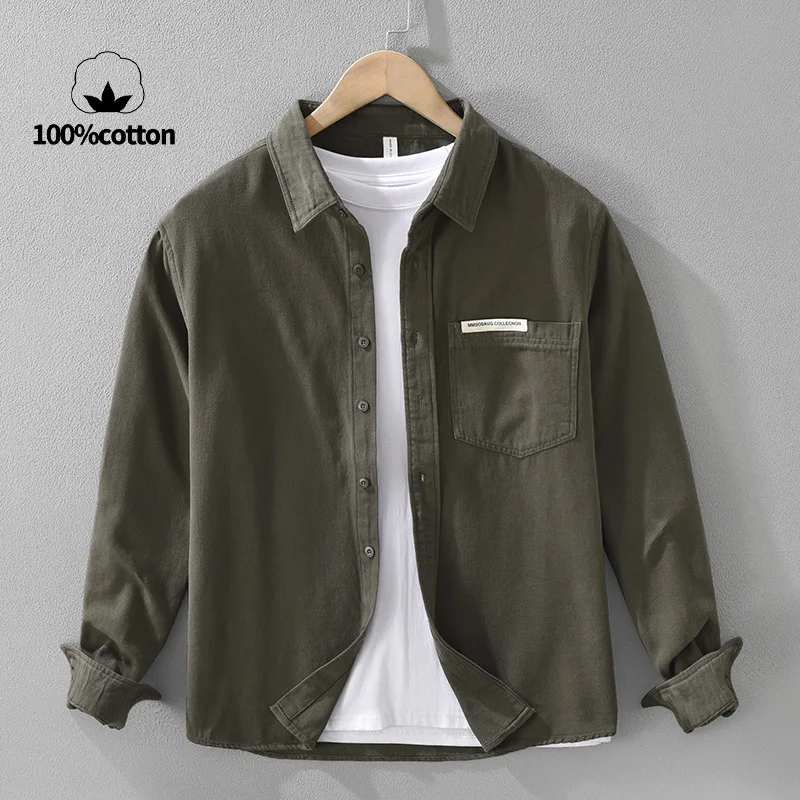 Men’s Japanese Minimalist Long Sleeve Shirt – Fresh, 100% Cotton Breathable, Sweat-Wicking Shirt Coat Asian Size:M-3XL