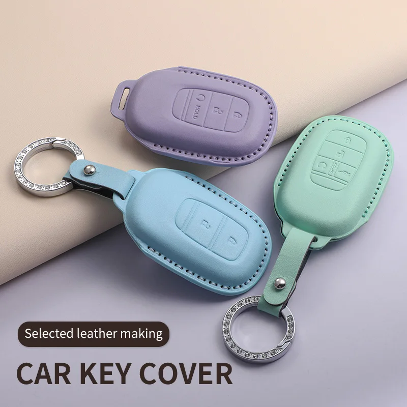 

PU Leather Car Remote Key Fob Casing Keychain Cover for Honda Civic 11th Gen Accord Vezel Freed Pilot CRV 2021 2022 2023