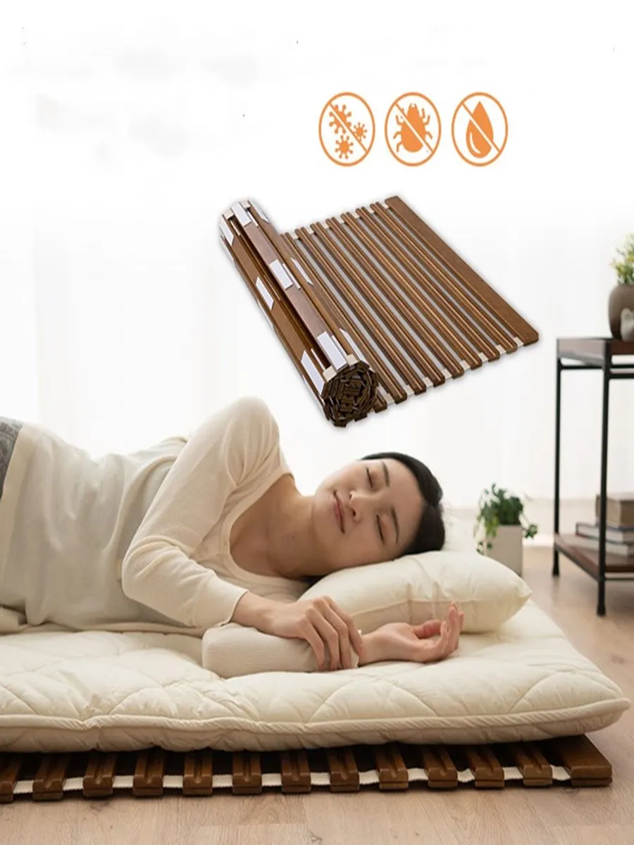 Japanese Carbonize Solid Paulownia Wood Roll-Type Slatted Bed Slat Support For Futon Mattress Floor Sleeping Tatami Fold Board