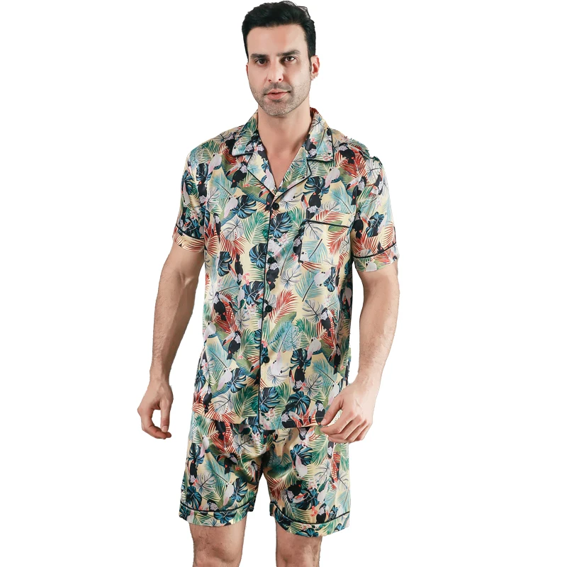 Pijama de manga corta para hombre ropa de seda de hielo para el hogar cárdigan Delgado informal de verano se puede usar como un conjunto ropa para el hogar