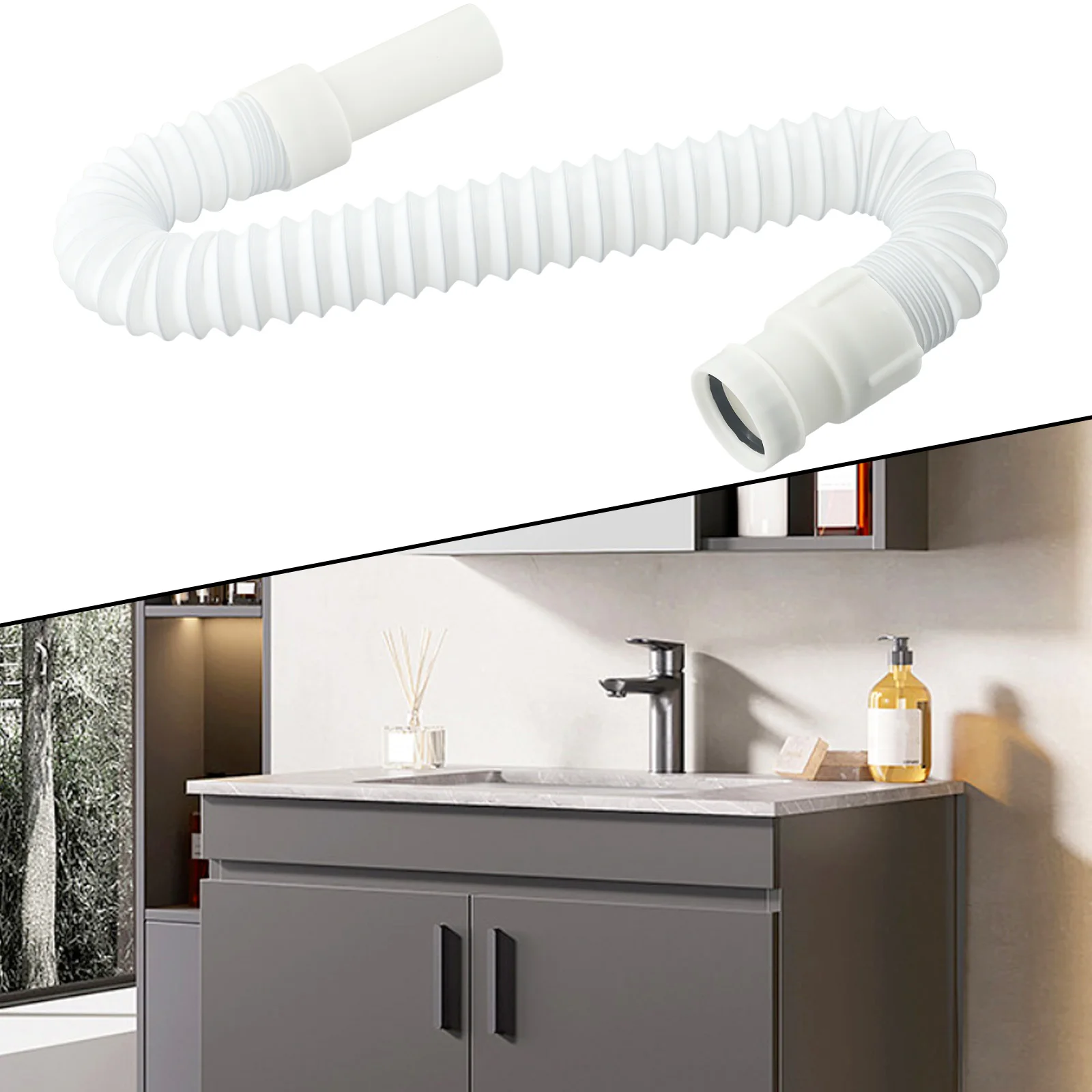 Sifón de cocina con conector de trampa, fácil de rotar, desmontaje, buena dureza, apriete a mano Para instalarlo, alta resistencia, 34,5-78cm, 1 ud.
