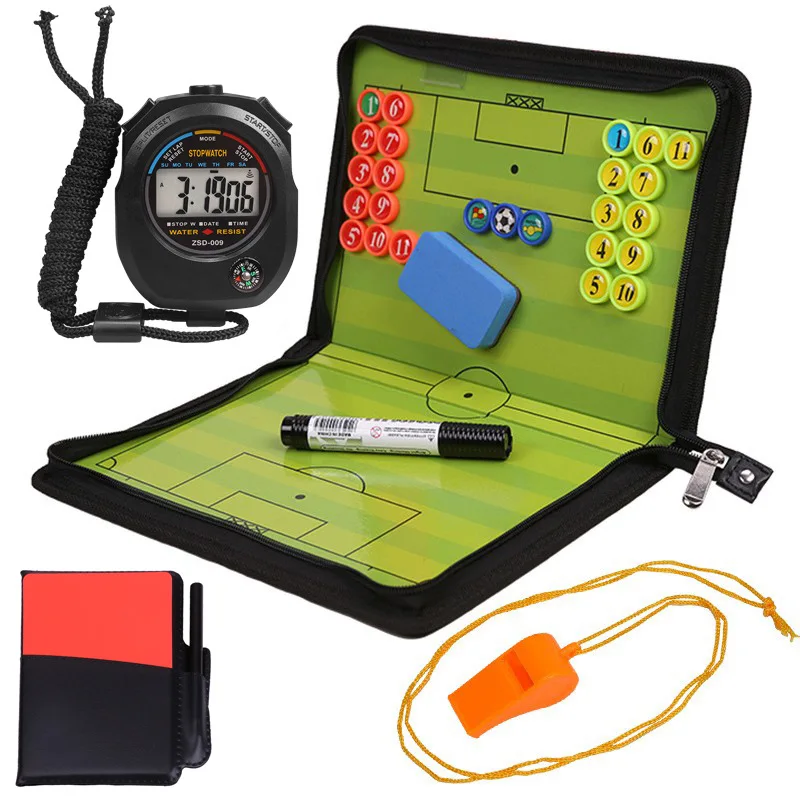 لوحة تكتيك مغناطيسية قابلة للطي، مجلد تكتيكات مدرب كرة القدم مع مؤقت، بطاقات الحكم، مدربي كرة القدم، حافظة للمدربين #1