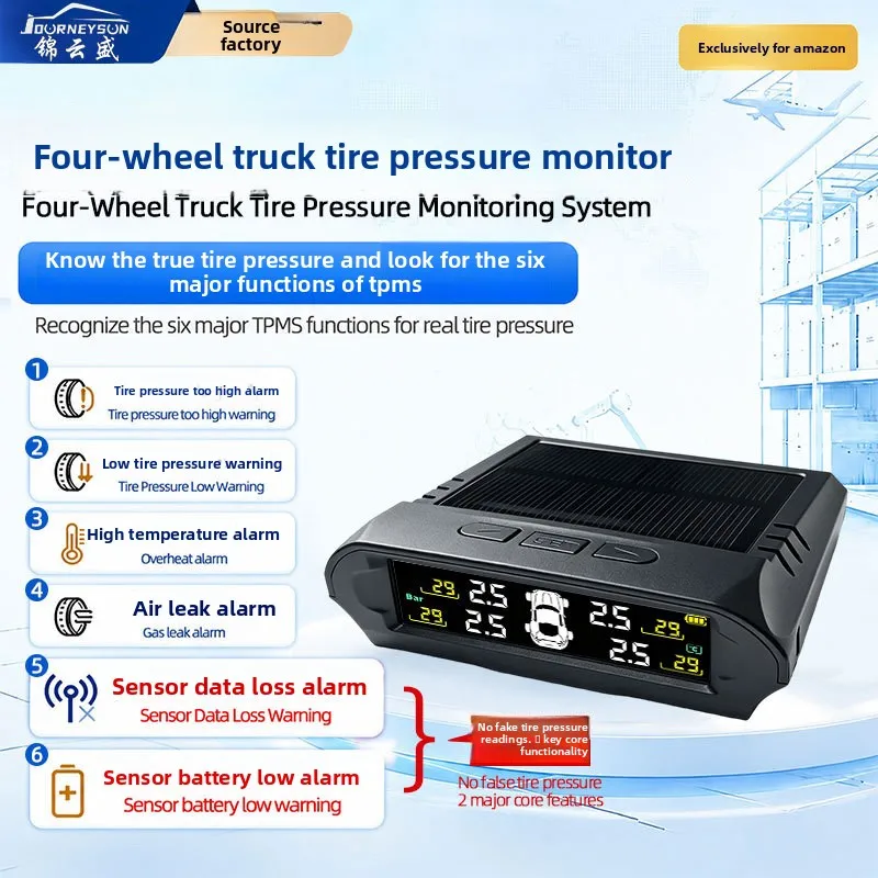 Truck TPMS Solar Tire Pressure Monitoring System Wireless External Internal Sensors Color LCD Display Real Time Alarm for Light
