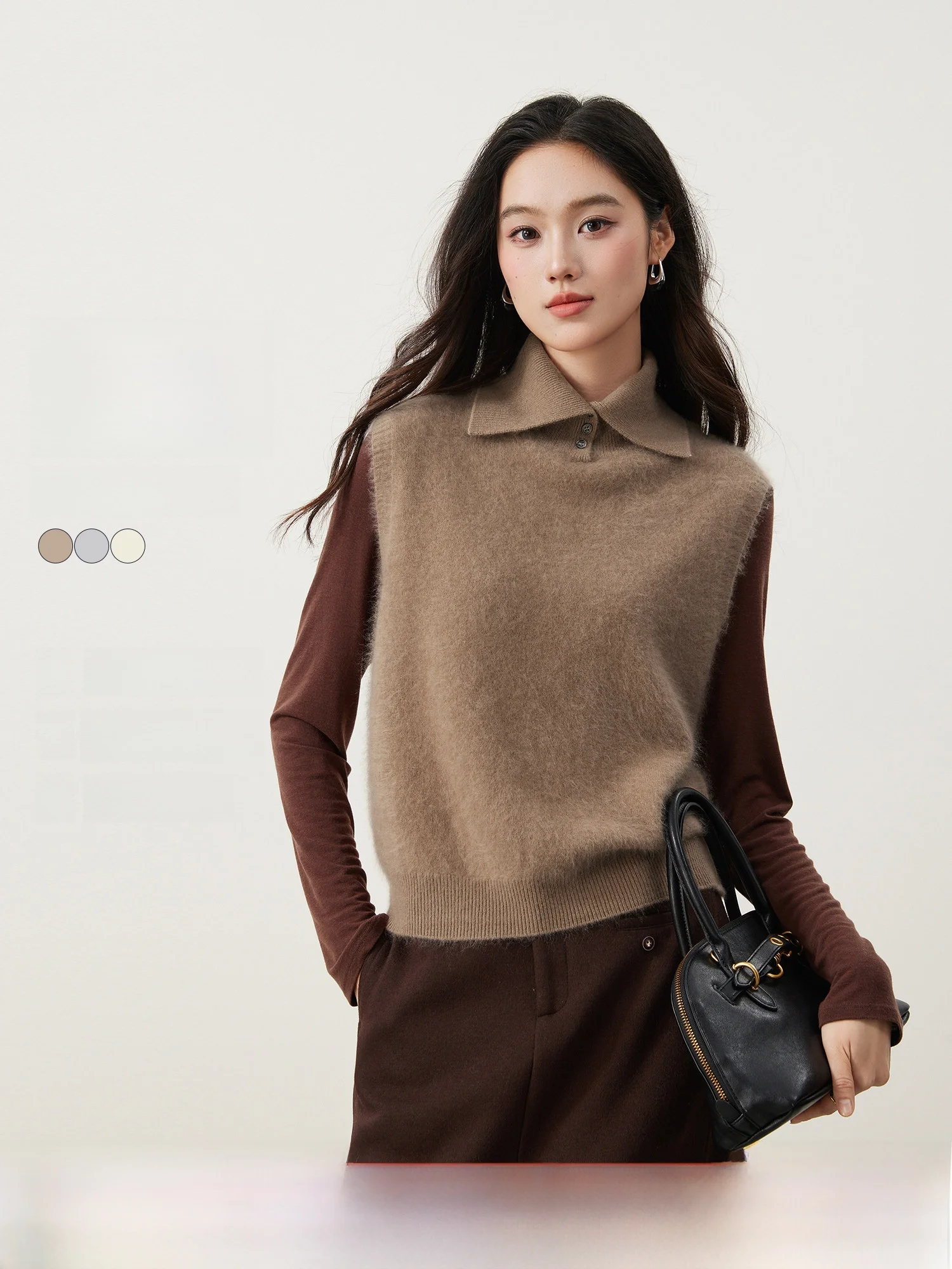 

Женский вязаный жилет MIJOR Quali с высоким воротником, на флисовой подкладке, для многослойного ношения, мягкий, шерстяной, повседневный, средней длины, модный