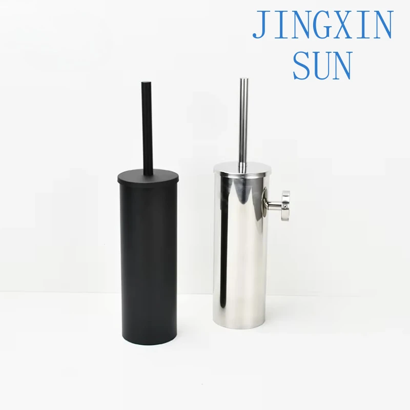 26Cm nylon brush head and stainless steel toilet brush black bathroom cleaning set with toilet brush