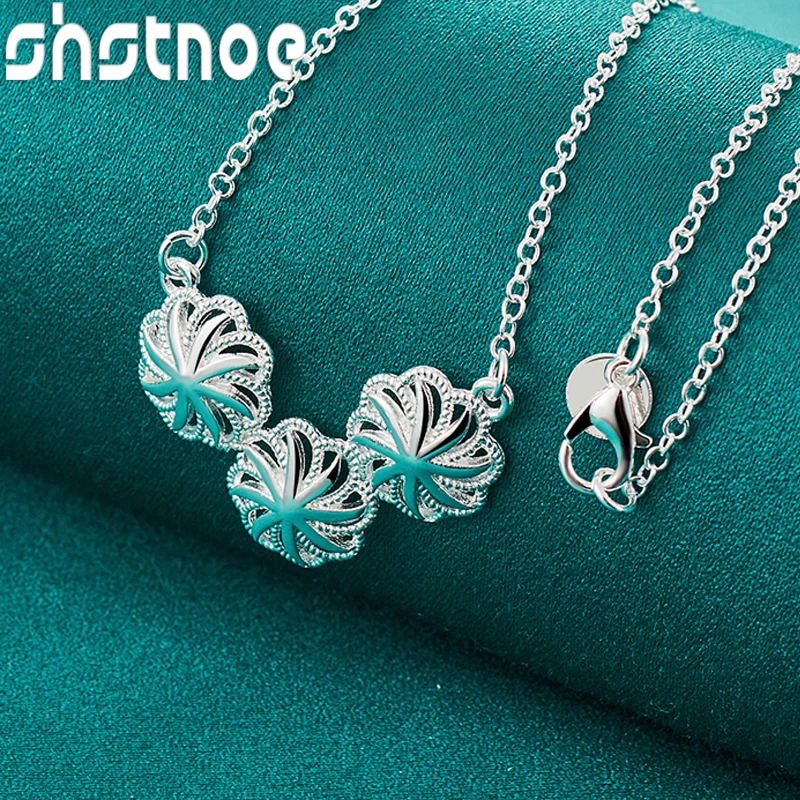 

SHSTONE 925 Sterling Silver Snowflake Flowers Pendant Necklace For Women Chain Bridal Wedding Party Charm Jewelry Birthday Gift