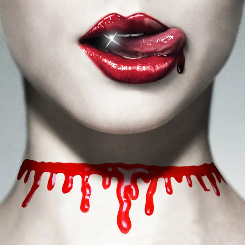 FTCY Creative Halloween Necklace Women's Imitation Bloodstain Red Bleeding Neck Chain Horror Party Collar Festival Gift