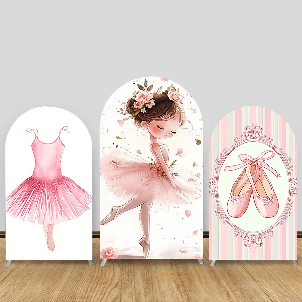 Custom 2-Sided Pink Ballet Floral Dance Dress Chiara Arch Backdrop Cover Girl Birthday Party Baby Shower Decoration Background