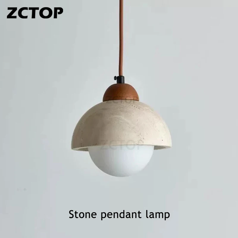 Wabi-Sabi Yellow Travertine Pendant Light Japanese Cave Stone Hanging Lamp for Kitchen Island Restaurant Bedroom Bedside Light view 5