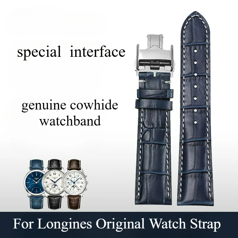 Para longines master coleção pulseira de couro genuíno fecho borboleta design do sistema de liberação rápida para fácil ajuste 18/19/20/21mm
