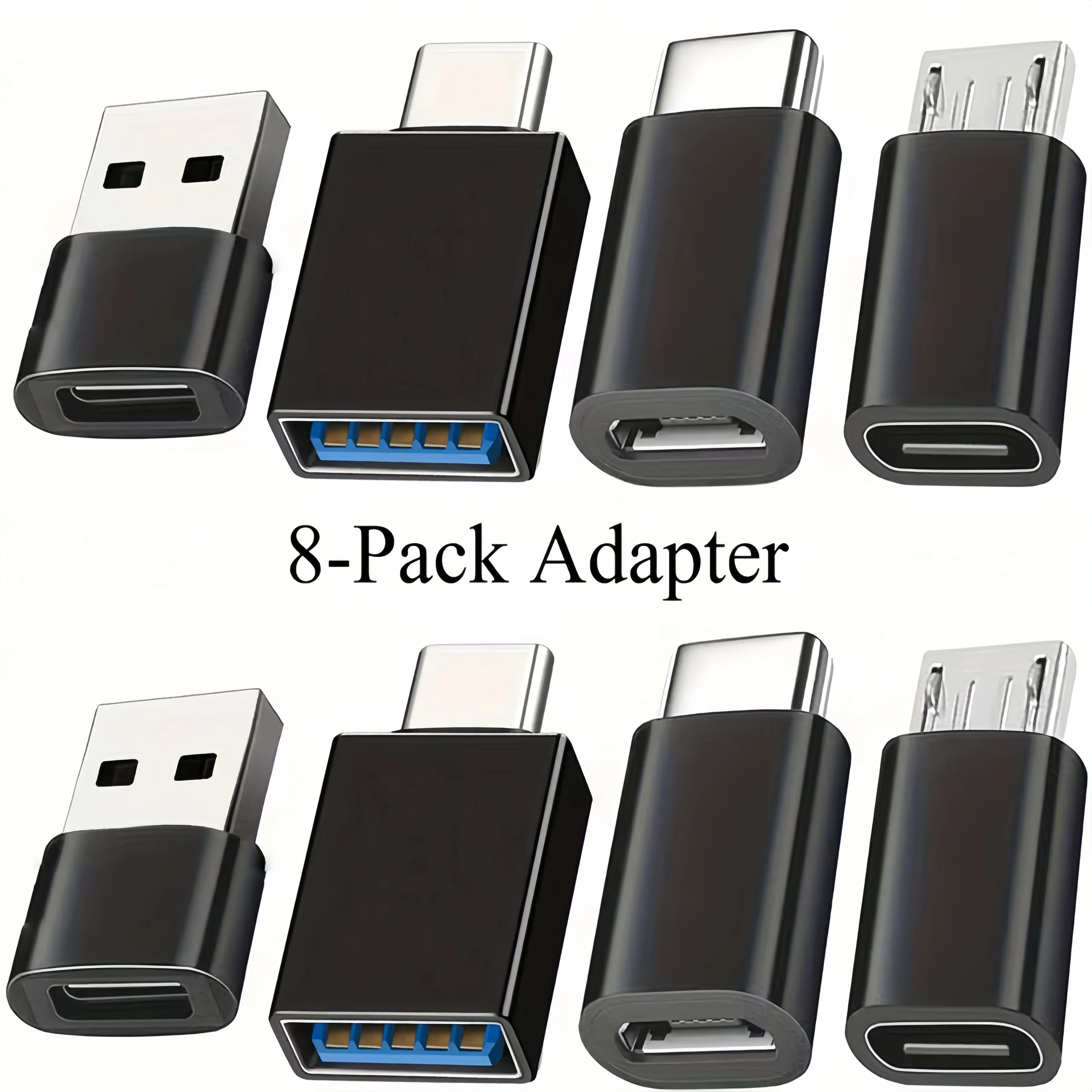 Set of 8 USB 3.0 to USB-C Adapters – Type C Male/Female OTG Converter for Laptops, Vehicles, Phones, And Pcs (Comes with Micro