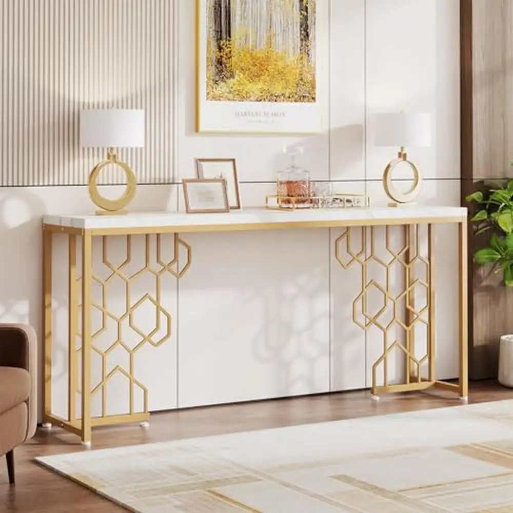 Geometric Gold Entryway Console Table Modern Style Living Room Sofa Foyer Display 70.87