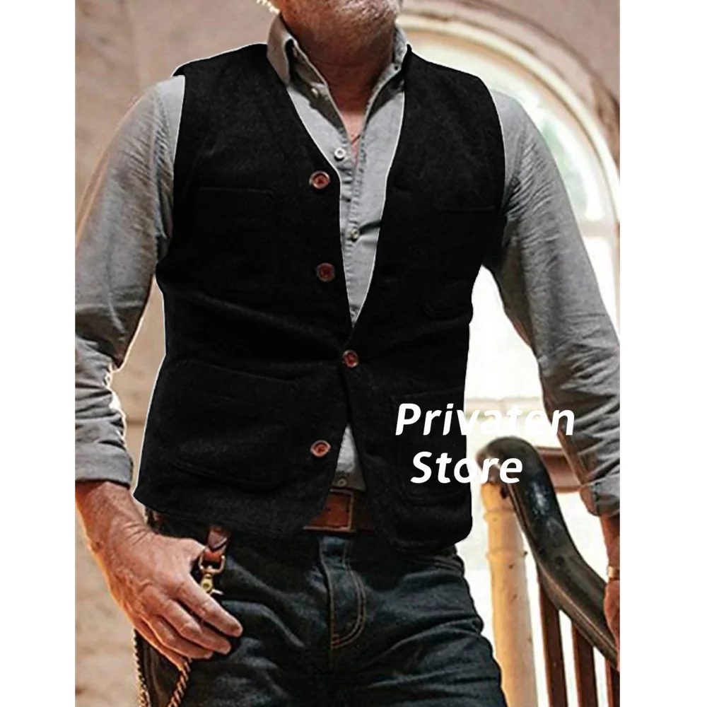 Men\'s Suit Vest Cotton V-Neck Soft And Warm Slim Fit Brown Man Waistcoat Tops Prom Dress Suits Hombre Steampunk Male Tops