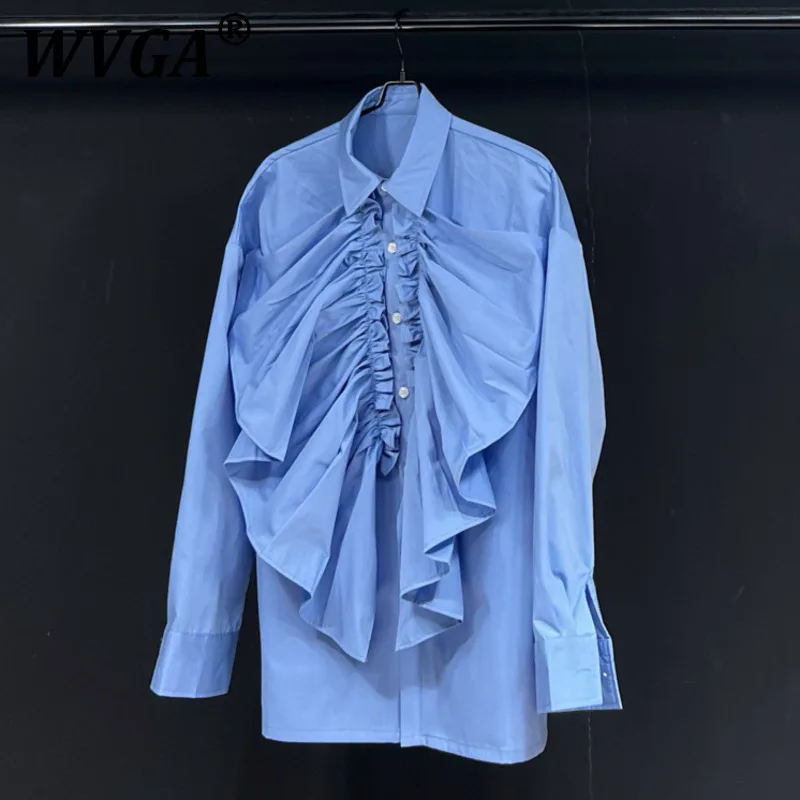 

WVGA Spring Autumn New Man Tide High Street Patchwork Plicated Design Long Sleeve Shirts Niche Loose Chic Casual Shirt Ins W8629