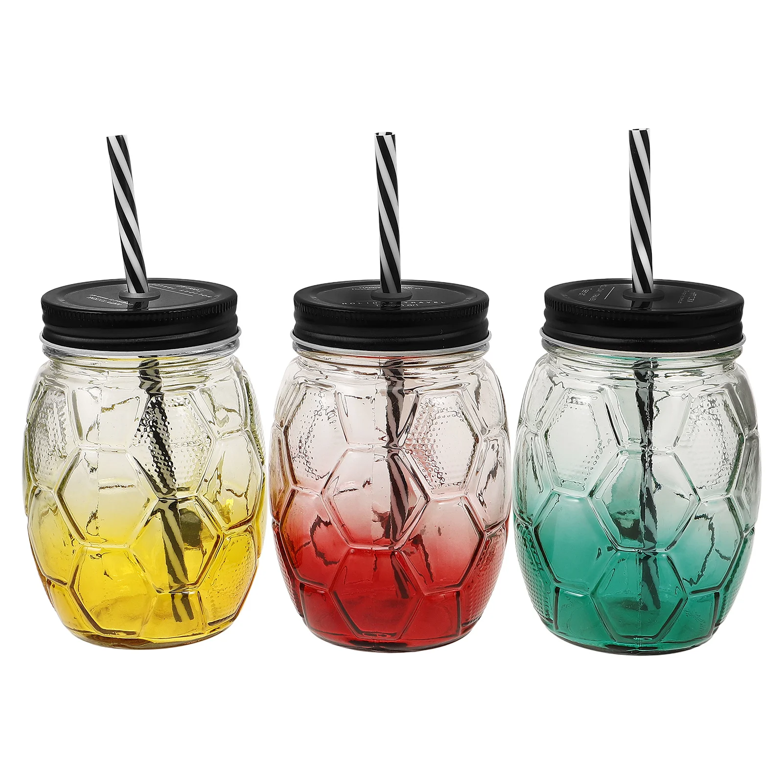

3 Sets Football Sippy Cup Mason Jar with Lid and Straw Cocktail Cups Travel Coffee Mug